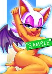  2016 anthro areola barefoot bat big_breasts blue_eyes breasts censored erect_nipples eyeshadow female hi_res looking_at_viewer makeup mammal michiyoshi navel nipples nude rouge_the_bat smile solo sonic_(series) sweat wings 