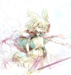  absurdres belt blonde_hair cape earmuffs flower highres huang_li_ling looking_at_viewer one_eye_closed short_hair sleeveless solo sword touhou toyosatomimi_no_miko weapon yellow_eyes 