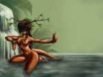  anthro dhaval female green_background mammal mustelid nude otter river simple_background solo spirit 