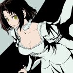  baccano! black_hair breasts chane_laforet cleavage commentary_request dress juliet_sleeves long_sleeves medium_breasts oto_nagi puffy_sleeves short_hair sidelocks solo white_dress yellow_eyes 