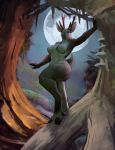 anthro antlers areola breasts cervine deer detailed_background erect_nipples female forest hattonslayden horn looking_at_viewer mammal moon nipples nude pose solo standing tree 