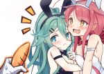  2girls admiral_(kantai_collection) animal_ears bare_shoulders black_legwear black_leotard blush bow bowtie braid breasts bunny_ears bunny_tail bunnysuit carrot cleavage covered_navel detached_collar fake_animal_ears gloves green_eyes green_hair hair_between_eyes hair_flaps hair_ribbon hairband kantai_collection kawakaze_(kantai_collection) kuroten leotard long_hair md5_mismatch medium_breasts military military_uniform multiple_girls naval_uniform open_mouth out_of_frame pantyhose red_hair remodel_(kantai_collection) ribbon small_breasts strapless strapless_leotard tail twin_braids uniform very_long_hair white_gloves white_leotard wrist_cuffs yamakaze_(kantai_collection) yellow_eyes 