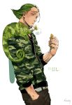  artist_name belt bug butterfly chameleon dated digital_media_player green_hair headphones insect male_focus nekodou_(yukatin1000) one_piece open_mouth simple_background solo vinsmoke_yonji white_background 
