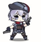  animated animated_gif badge black_legwear blue_eyes blue_footwear blue_hair blue_hat blue_shorts chibi dual_wielding girls_frontline gun handgun hat holding laughing lowres mod3_(girls_frontline) mp-446_viking mp-446_viking_(girls_frontline) navel official_art pistol saru scarf short_hair shorts skin_tight thighhighs weapon 