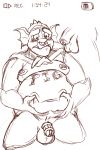  2017 anthro balls belly blush broadway_(gargoyles) camera_view chastity chastity_cage cum digital_drawing_(artwork) digital_media_(artwork) disney duo ear_wings facial_piercing gargoyle gargoyles griz_urso hi_res humanoid male male/male monochrome nipple_piercing nipples nose_piercing nose_ring nude overweight overweight_male piercing simple_background solo_focus tattoo text white_background wings 