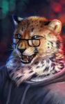  2018 anthro blotches cat cheetah clothed clothing digital_media_(artwork) fangs feline fur hi_res king_cheetah kofi looking_at_viewer male mammal multicolored_fur open_mouth simple_background smile solo spots spotted_fur tongue white_fur wolnir 