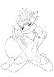  4_fingers anthro armwear breasts bridal_gauntlets canine claws clothing digimon female fur hair kandlin mammal mostly_nude nipples peace_sign_(disambiguation) pussy renamon rika_nonaka rikamon solo 