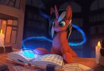  2018 animated book brown_fur candle detailed_background equine fan_character feral fur green_eyes hooves horn magic male mammal my_little_pony no_sound reading rodrigues404 solo unicorn 