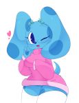  &lt;3 anthro blue&#039;s_clues blue_(blue&#039;s_clues) blue_body blue_eyes blue_nose breasts canine clothing dog eyelashes eyewear female flower glasses legwear mammal monimochi one_eye_closed open_mouth plant short_stack solo spots sweater thigh_highs wide_hips wink 