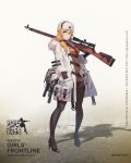  blonde_hair blue_eyes bolt_action boots dress fangdan_runiu girls_frontline gloves gun hat high_heels highres long_hair mod3_(girls_frontline) mosin-nagant mosin-nagant_(girls_frontline) official_art over_shoulder pantyhose red_star rifle side_ponytail sniper_rifle thigh_boots thigh_strap thighhighs weapon weapon_over_shoulder white_dress white_hat 
