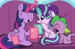  2018 angry cutie_mark dragon emositecc equine feathered_wings feathers female feral friendship_is_magic group hair horn magic mammal multicolored_hair my_little_pony scalie sofa spike_(mlp) starlight_glimmer_(mlp) twilight_sparkle_(mlp) unicorn winged_unicorn wings 