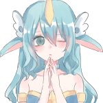  1girl alternate_costume alternate_eye_color alternate_hair_color alternate_hairstyle fluffy_ears green_hair horn league_of_legends long_hair magical_girl solo soraka star_guardian_soraka very_long_hair wink 