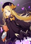  abigail_williams_(fate/grand_order) bad_id bad_pixiv_id bangs black_bow black_dress black_hat blonde_hair bloomers blue_eyes bow bug butterfly bxr dress eyebrows_visible_through_hair fate/grand_order fate_(series) forehead hair_bow hat insect long_hair long_sleeves looking_at_viewer object_hug orange_bow parted_bangs parted_lips polka_dot polka_dot_bow sleeves_past_fingers sleeves_past_wrists solo stuffed_animal stuffed_toy teddy_bear underwear very_long_hair white_bloomers 