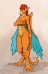  2018 alternate_species animal_humanoid anthro big_breasts breasts dragon female human humanized humanoid looking_at_viewer mammal neried purenova reptile scalie simple_background smile solo wings 