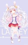  azur_lane character_name collarbone commentary_request gelulu head_tilt highres jacket korean_commentary laffey_(azur_lane) long_hair looking_at_viewer open_mouth pleated_skirt red_eyes silver_hair skirt solo thighhighs twintails white_legwear zettai_ryouiki 