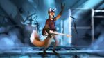  2018 anthro black_nose canine clothed clothing digital_media_(artwork) fox fur guitar hair male mammal multyashka-sweet musical_instrument playing_guitar playing_music simple_background 