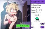  animal_ears blonde_hair blush breasts bunny_boy bunny_ears bunnysuit caught choker commentary_request crossdressing cuffs highres jeong_mindeok jeong_sana korean korean_commentary male_focus multiple_boys open_mouth parkgee small_breasts suicide_boy sweat translation_request webcam 