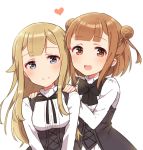  :d absurdres beatrice_(princess_principal) black_bow black_dress blonde_hair blue_eyes blush bow breasts brown_eyes brown_hair closed_mouth double_bun dress heart highres long_hair long_sleeves medium_breasts multiple_girls open_mouth princess_(princess_principal) princess_principal school_uniform shirt side_bun simple_background smile sorimachi-doufu upper_teeth very_long_hair white_background white_shirt 