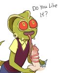  clothed clothing cum erection fellatio green_skin lizard_morty male male/male mammal morty_smith oral penis pocket_mortys rick_and_morty sex 