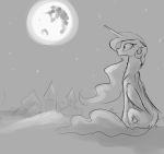  2015 equine feathered_wings feathers female feral friendship_is_magic full_moon hi_res horn mammal monochrome moon my_little_pony night princess_celestia_(mlp) silfoe solo winged_unicorn wings 