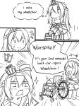  :&gt; :d braid comic commentary crown dress english english_commentary french_braid greyscale guin_guin hat jervis_(kantai_collection) kantai_collection long_hair mini_crown monochrome multiple_girls open_mouth pleated_skirt ribbon sailor_dress sailor_hat skirt smile sweatdrop trembling walker warspite_(kantai_collection) wheelchair |_| 