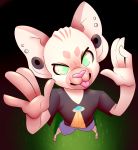  2018 alternate alternate_version_at_source anthro cat clothed clothing digital_drawing_(artwork) digital_media_(artwork) ear_piercing feline foreshortening hairless looking_at_viewer male mammal piercing simple_background smile solo sphynx standing sunnyhoneybone tongue tongue_out 