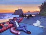  2018 beach canoe clothed clothing detailed_background di19826 digital_media_(artwork) fur landscape male mammal marten mustelid outside seaside smile solo straander 