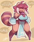  &lt;3 2018 3_toes anthro big_breasts breasts brown_fur chalo chinese clothed clothing cute dandan digital_media_(artwork) dress female fur hair hair_over_eyes japanese_clothing kimono lunar_regalia mammal nighthead open_mouth paws pose red_fur red_hair red_panda ringed_tail rope short_hair short_stack simple_background smile speech_bubble stripes toes wide_hips 