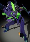  dark_background eva_01 highres holding holding_weapon horn korean_commentary legs_apart mecha neon_genesis_evangelion no_humans shadow standing weapon yang-do 