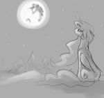  2015 equine feathered_wings feathers female feral friendship_is_magic full_moon hi_res horn mammal monochrome moon my_little_pony night princess_celestia_(mlp) silfoe solo winged_unicorn wings 