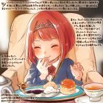  ^_^ alternate_costume ark_royal_(kantai_collection) bob_cut closed_eyes colored_pencil_(medium) commentary_request dated food hairband kantai_collection kirisawa_juuzou long_sleeves numbered red_hair short_hair smile solo tiara traditional_media translation_request twitter_username 