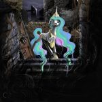  2012 abandoned castle crown cutie_mark equine feathered_wings feathers female feral friendship_is_magic fur hair horn mammal multicolored_hair multicolored_tail my_little_pony princess_celestia_(mlp) purple_eyes ruins silfoe solo tiara white_feathers white_fur winged_unicorn wings 