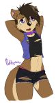  2017 anthro brown_fur brown_hair bulge button_(disambiguation) clothed clothing collar denim_shorts fur girly hair hi_res male mammal midriff multicolored_fur mustelid navel open_mouth otter ozzy_otter punk-pegasus purple_eyes shorts simple_background solo torn_clothing tuft two_tone_fur underwear vest whiskers white_background 