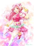  blush cure_yell dress long_hair magical_girl pink_hair red_eyes skirt smile 