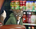  adrian_the_coyote canine clothed clothing coyote doopcity fully_clothed inside male mammal solo supermarket 
