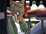  adrian_the_coyote canine clothed clothing coyote doopcity fully_clothed inside male mammal solo supermarket 