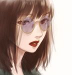  brown_eyes brown_hair commentary_request eyebrows_visible_through_hair glasses lipstick looking_at_viewer makeup original parted_lips portrait purple-tinted_eyewear red_lipstick romiy sketch solo tinted_eyewear 