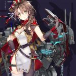  33_(mkiiiiii) asymmetrical_clothes asymmetrical_hair asymmetrical_legwear azur_lane bangs belt black_background black_legwear blush breasts brown_hair cannon cape chain character_name cleavage commentary_request dress epaulettes exeter_(azur_lane) gloves green_eyes hair_between_eyes hand_on_hip hat highres large_breasts long_hair looking_at_viewer machinery official_art pantyhose red_cape see-through shiny shiny_skin simple_background single_thighhigh smile solo standing thigh_gap thighband_pantyhose thighhighs turret white_legwear 