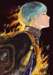  absurdres bangs blue_hair closed_eyes commentary_request fire from_side highres ichigo_hitofuri male_focus military military_uniform open_mouth parted_lips profile romiy solo touken_ranbu uniform upper_body 