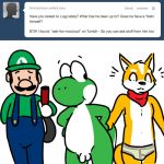  anthro ascot briefs bulge clothed clothing english_text fox_mccloud fully_clothed gray_underwear group human luigi male mammal mario_bros nintendo nishi nude penis star_fox text topless underwear video_games yoshi 