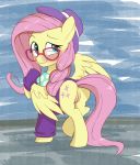  2018 alternate_hairstyle blue_background blush bottomless braided_hair butt clothed clothing cutie_mark equine eyebrows eyelashes eyewear feathered_wings feathers female feral fluttershy_(mlp) friendship_is_magic glasses hair hat hi_res hooves looking_back mammal my_little_pony pegasus pink_hair pussy pussy_juice raised_eyebrow raised_leg scarf shirt simple_background smile solo teal_eyes vistamage walking wings yellow_feathers 