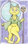  breasts feline female fur gem katia_managan mammal midriff postdisease prequel staff star the_elder_scrolls thick_thighs traditional_media_(artwork) uranus_(planet) video_games whiskers wide_hips yellow_fur 