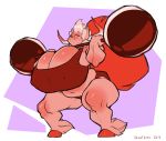 anthro big_breasts bovine breasts cleavage clothed clothing dieselbrain feline female horn huge_breasts hybrid mammal minotaur nyeele_(character) slightly_chubby solo weights 