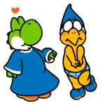  &lt;3 anthro blue_shoes blue_underwear blush briefs clothed clothing duo embarrassed eyes_closed hat kamek male mario_bros nintendo nishi simple_background topless underwear video_games wearing_another_person&#039;s_clothes white_background yoshi 