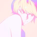  bare_shoulders blonde_hair closed_mouth commentary_request ilya_kuvshinov looking_to_the_side nude original pink_background short_hair simple_background smile solo upper_body 