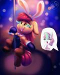  2018 apple_bloom_(mlp) clothing dancing digital_media_(artwork) earth_pony equine eyes_closed fake_ears fake_rabbit_ears female friendship_is_magic grin hair hi_res horn horse hypnosis mammal mind_control my_little_pony oddciders open_mouth pole pole_dancing pony smile speech_bubble spread_legs spreading sweetie_belle_(mlp) unicorn young 