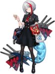  admiral_graf_spee_(azur_lane) aiguillette azur_lane bag bag_of_chips bangs black_dress black_footwear black_legwear blue_eyes breasts bugles buttons charm_(object) chips closed_mouth collared_dress deutschland_(azur_lane) dress eyebrows eyes_visible_through_hair fingernails fish_tail food full_body hair_between_eyes head_tilt holding holding_bag iron_cross legs_apart looking_away machinery multicolored_hair nail_polish necktie official_art pantyhose pink_nails plastic_bag ran_(pixiv2957827) red_hair red_neckwear reichsadler school_bag shoes shopping_bag short_dress short_hair short_hair_with_long_locks short_sleeves silver_hair skull skull_and_crossbones small_breasts solo standing streaked_hair tachi-e tail transparent_background turret two-tone_hair wristband 
