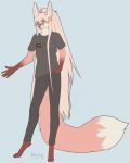  2018 anthro brown_nose canine clothed clothing crossgender dipstick_tail eyewear fennec fox glasses hair hand_in_pocket long_hair loyse male mammal missy_(artist) multicolored_tail shirt signature simple_background t-shirt 