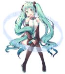  :d ahoge aqua_eyes aqua_hair aqua_neckwear azit_(down) black_footwear black_skirt boots detached_sleeves eyebrows_visible_through_hair floating_hair full_body hair_ornament hand_on_own_knee hatsune_miku head_tilt highres invisible_chair long_hair looking_at_viewer miniskirt musical_note necktie open_mouth pleated_skirt shirt simple_background sitting skirt sleeveless sleeveless_shirt smile solo thigh_boots thighhighs twintails very_long_hair vocaloid white_background white_shirt zettai_ryouiki 