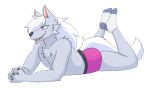  anthro briefs canine clothed clothing doopcity male mammal pretty_cure purple_underwear solo topless underwear white_socks wolf wolfrun 